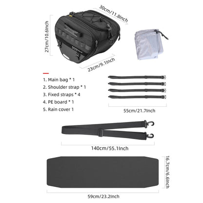 Rhinowalk MTR5001 15L Scooter Front Bag Large Capacity Curved Beam Motorcycle Rear Seat Bag(Black)