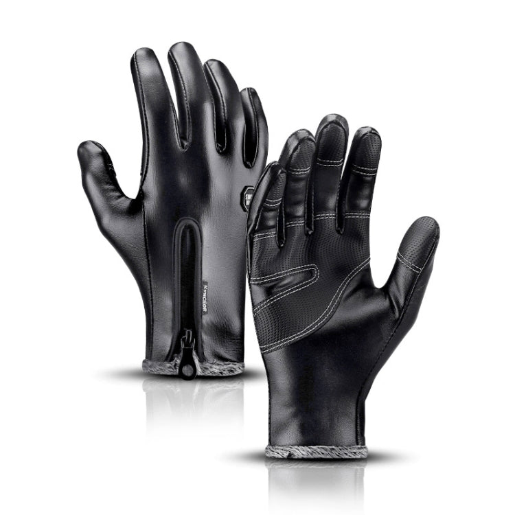 Kyncilor Winter Thermal PU Gloves Touchscreen Windproof Water-Resistant with Anti-Slip Grip, Size: XL(Black)