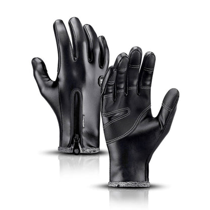 Kyncilor Winter Thermal PU Gloves Touchscreen Windproof Water-Resistant with Anti-Slip Grip, Size: XL(Black)