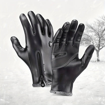 Kyncilor Winter Thermal PU Gloves Touchscreen Windproof Water-Resistant with Anti-Slip Grip, Size: XL(Black)