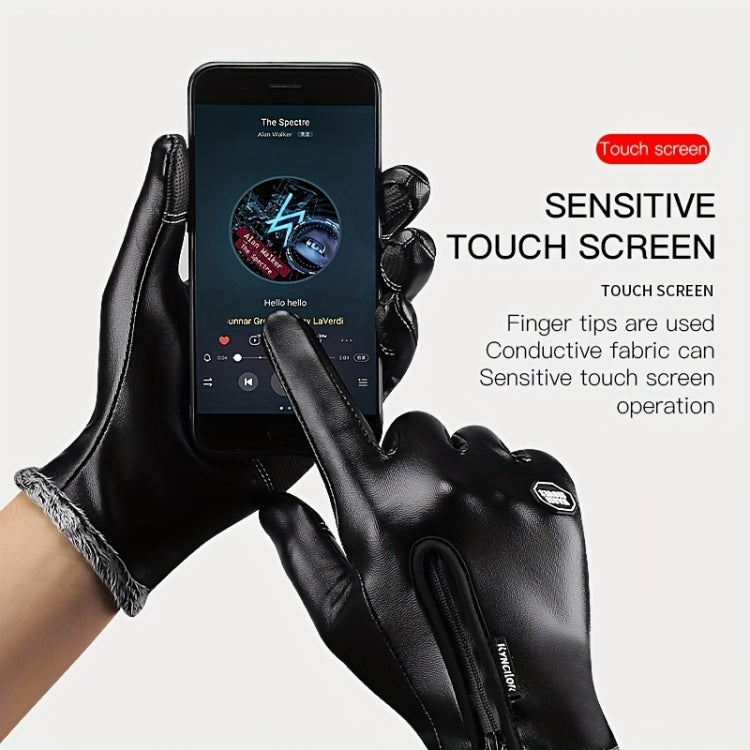 Kyncilor Winter Thermal PU Gloves Touchscreen Windproof Water-Resistant with Anti-Slip Grip, Size: XL(Black)