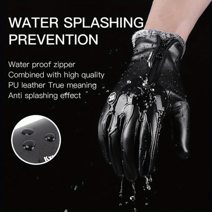 Kyncilor Winter Thermal PU Gloves Touchscreen Windproof Water-Resistant with Anti-Slip Grip, Size: XL(Black)