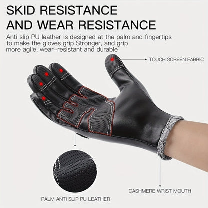 Kyncilor Winter Thermal PU Gloves Touchscreen Windproof Water-Resistant with Anti-Slip Grip, Size: XL(Black)