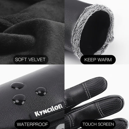 Kyncilor Winter Thermal PU Gloves Touchscreen Windproof Water-Resistant with Anti-Slip Grip, Size: XL(Black)