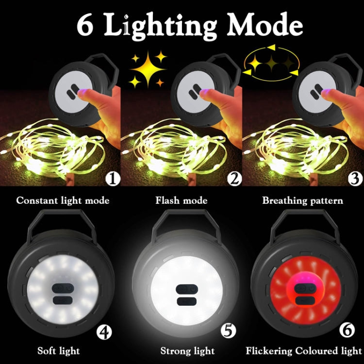 TUBUZHE 2 In 1 LED Portable String Lamp Camping Atmosphere Light USB Rechargeable Outdoor Tent Night Light(Black)