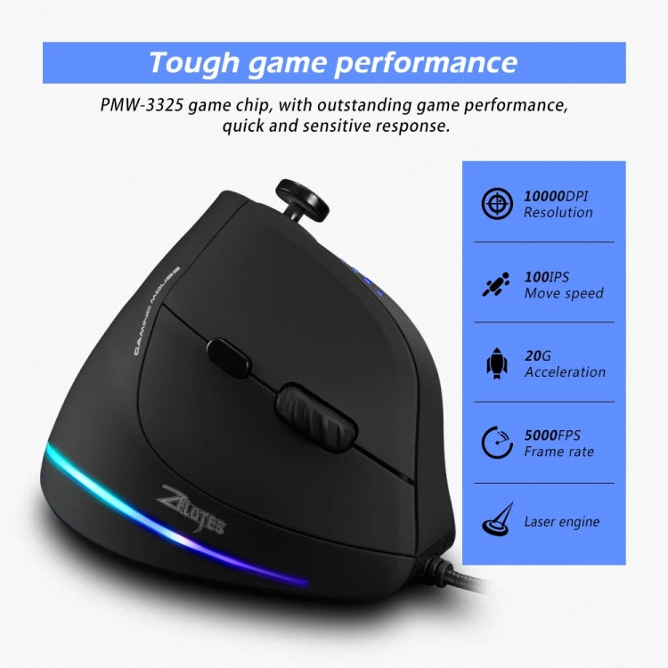 ZELOTES C18 11-Keys RGB Vertical Grip Ergonomic Joystick Programming Gaming Wired Mouse(Black)