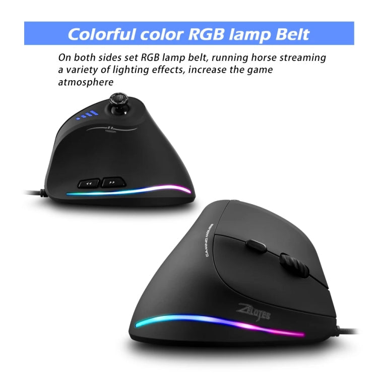 ZELOTES C18 11-Keys RGB Vertical Grip Ergonomic Joystick Programming Gaming Wired Mouse(Black)