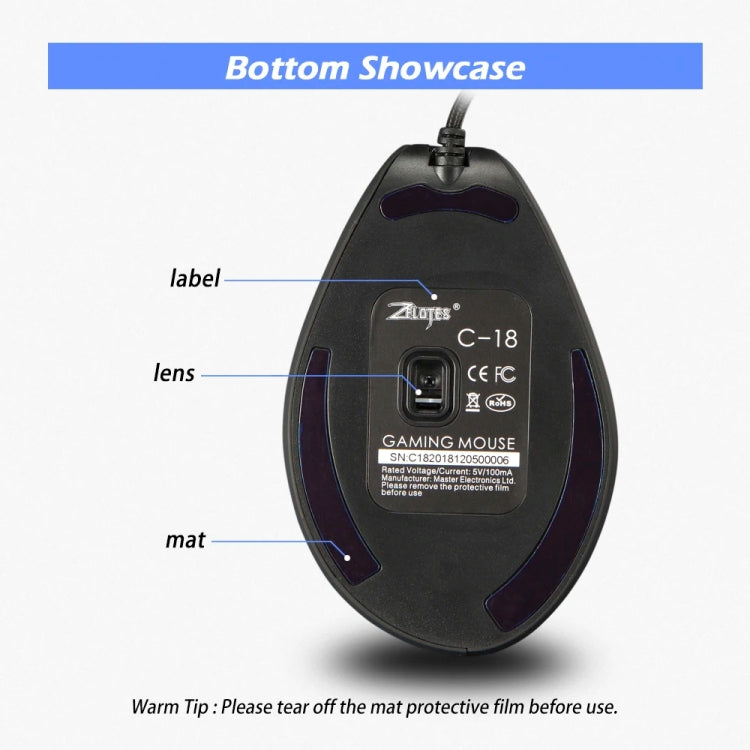 ZELOTES C18 11-Keys RGB Vertical Grip Ergonomic Joystick Programming Gaming Wired Mouse(Black)