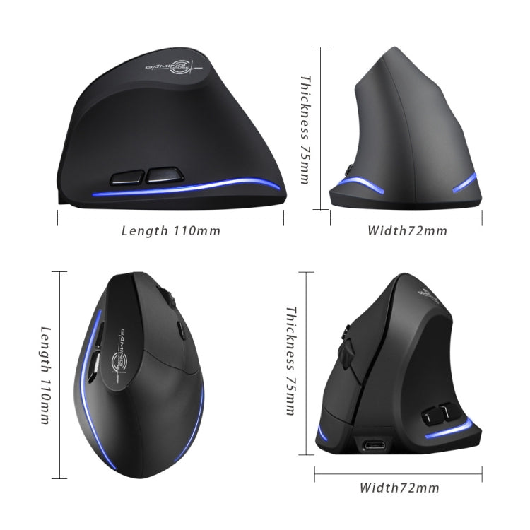 ZELOTES F35 6-buttons Vertical Grip Ergonomic Rechargeable Wireless Mouse(Blue Light)