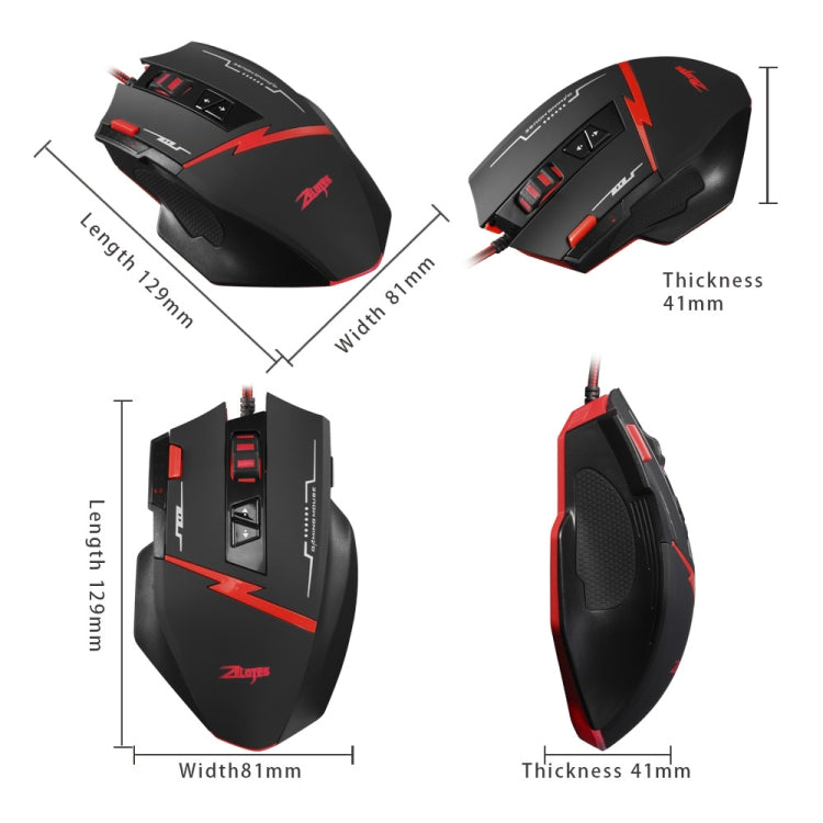 ZELOTES C8 8-buttons Ergonomic Game Programming Custom Wired Mouse(Black)
