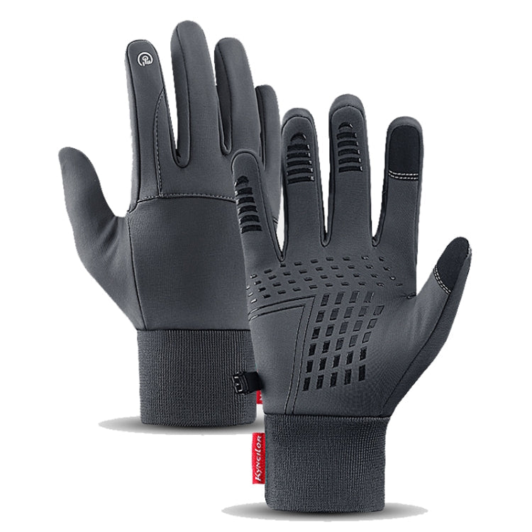 Kyncilor Waterproof Cycling Warm Gloves Two-finger Touch Screen Ultra-soft Velvet Outdoor Gloves, Size: XL(Gray)