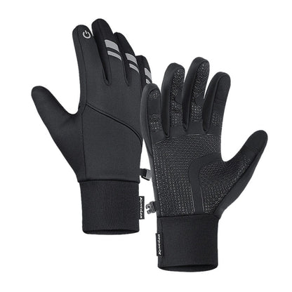 Kyncilor Velvet Warm Cycling Gloves Reflective Touch Screen Ski Water-repellent Elastic Gloves, Size: M(Black)