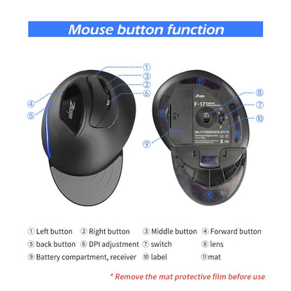 ZELOTES F17 6-buttons Vertical Grip Ergonomic Wireless Mouse(Black)