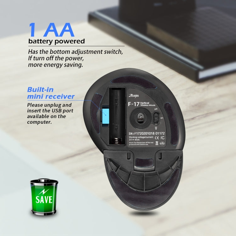 ZELOTES F17 6-buttons Vertical Grip Ergonomic Wireless Mouse(Black)