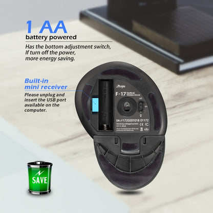 ZELOTES F17 6-buttons Vertical Grip Ergonomic Wireless Mouse(Black)