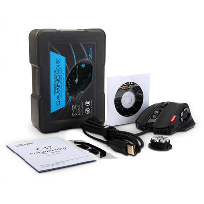 Souris Gamer Filaire Ergonomique Programmable ZELOTES C12 avec 12 Boutons (Noir)