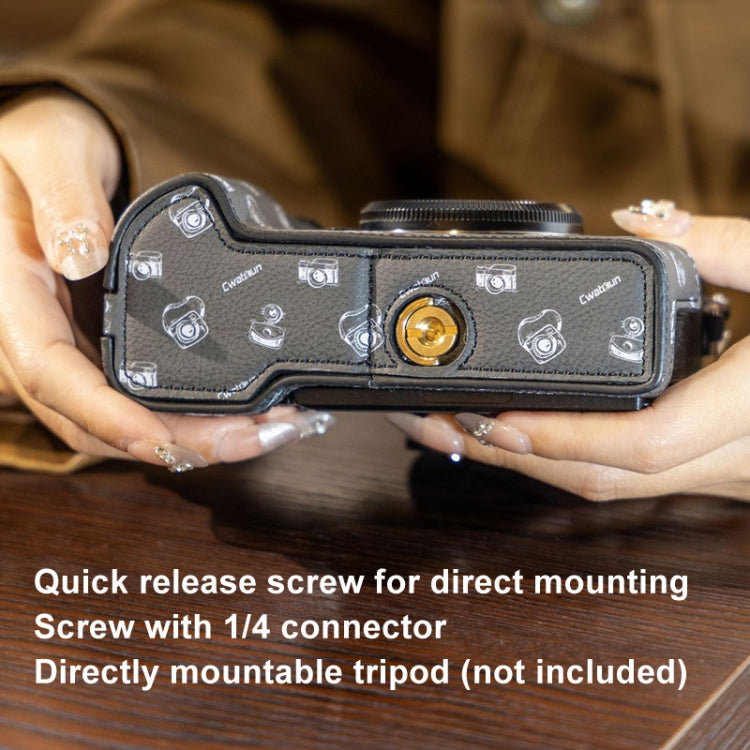 For FUJIFILM X-T5 Cwatcun D161 Vintage Camera Stand Camera Protective Leather Case(Black)