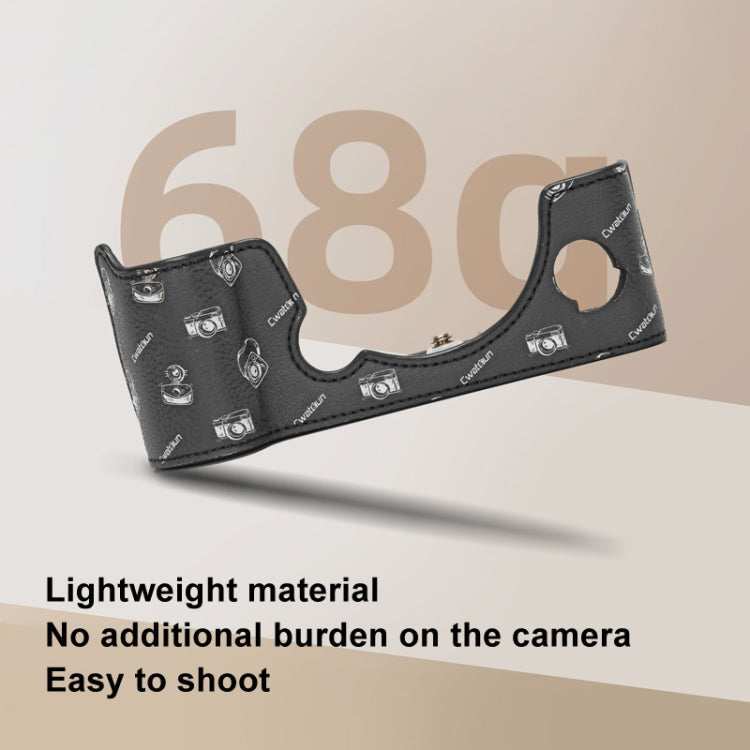 For FUJIFILM X-T5 Cwatcun D161 Vintage Camera Stand Camera Protective Leather Case(Black)