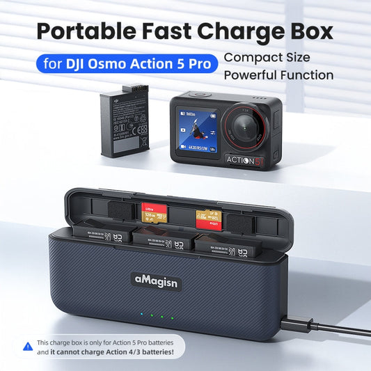 Pour DJI Osmo 360/Action 5 Pro, Chargeur de batterie Magisn, Boîtier de charge rapide avec compartiment de rangement