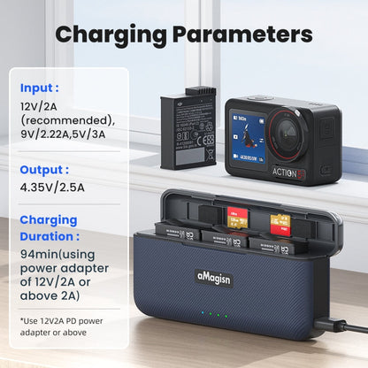 For DJI Osmo 360/Action 5 Pro aMagisn Battery Charger Fast Charging Box Storage Compartment