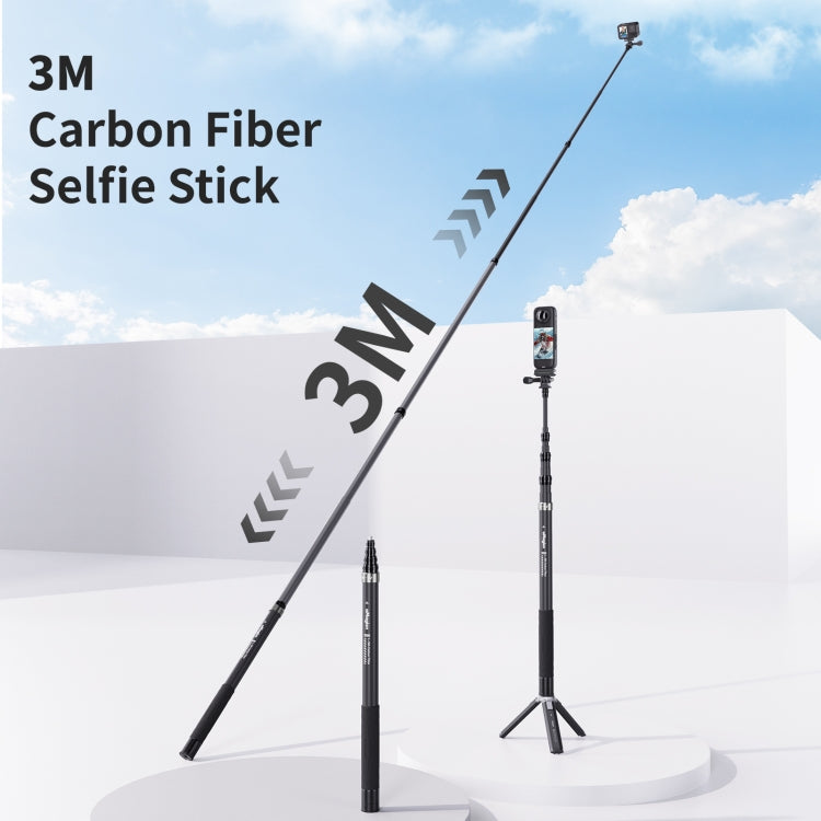 aMagisn 3m Carbon Fiber Invisible Selfie Stick Extension Rod For Action Camera