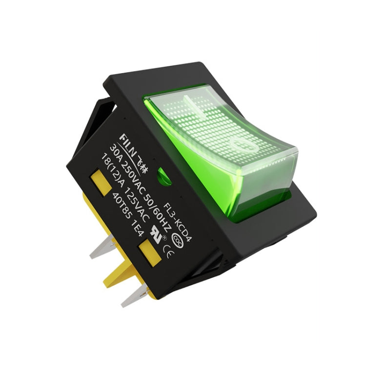 FILN 220V 30A Split Dustproof Boat-type Switch With Light, Specifications: No Waterproof 4 Pin 2 Gear Green Light