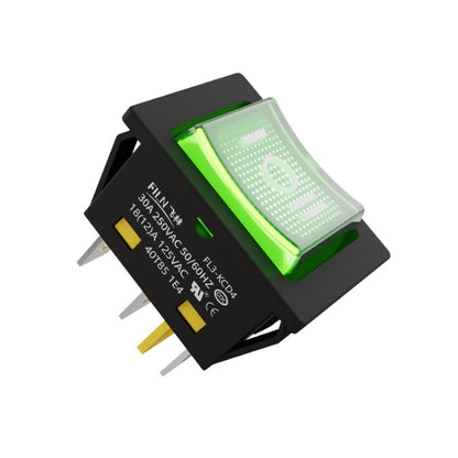 FILN 220V 30A Split Dustproof Boat-type Switch With Light, Specifications: No Waterproof 6 Pin 3 Gear Green Light