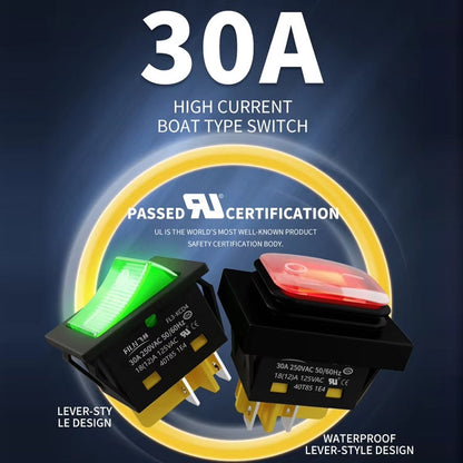 FILN 220V 30A Split Dustproof Boat-type Switch With Light, Specifications: Aluminum 4 Pin 2 Gear Blue Light