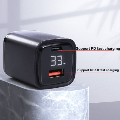 CYKE K02 30W PD+QC3.0 Mobile Phone Digital Display Fast Charger, Plug: US(Black)