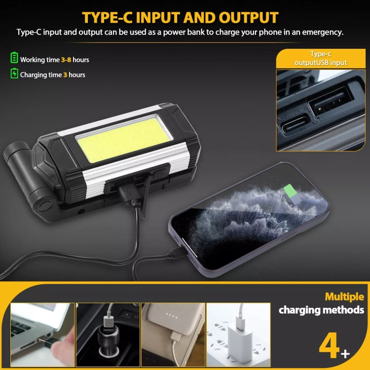 E-SMARTER K011 USB Rechargeable Repair Light With Magnet COB Strong Light Flashlight, Style: A Foldable Silver