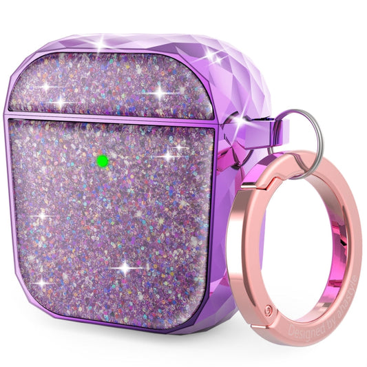 For Airpods 1 / 2 AhaStyle PT119 Wireless Earphone Split Electroplated Protective Case(Purple)
