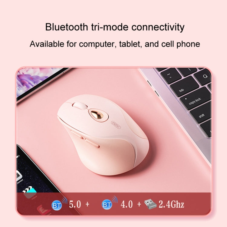 Inphic DR801 2.4G+Bluetooth 5.0/4.0 Wireless Mouse USB Tri-Mode Mute Rechargeable Girls Office Home Gaming Mouse(Pink)