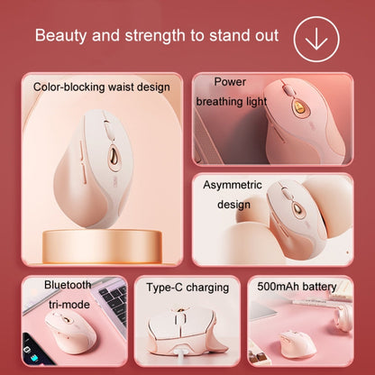 Inphic DR801 2.4G+Bluetooth 5.0/4.0 Wireless Mouse USB Tri-Mode Mute Rechargeable Girls Office Home Gaming Mouse(Pink)