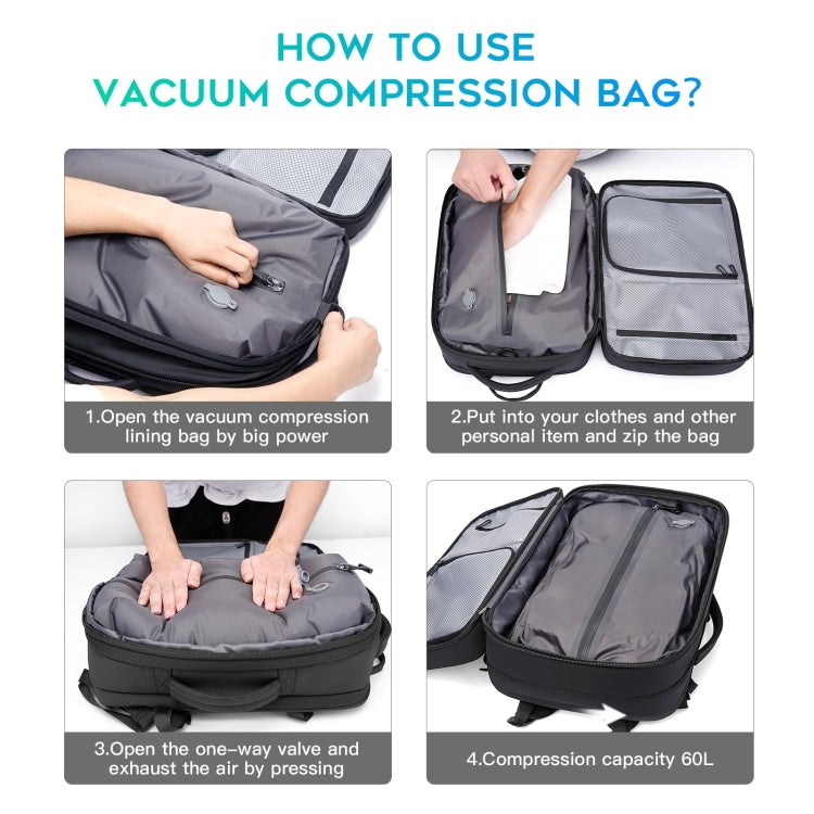 BANGE BG-3028 Sac à bandoulière pour hommes Compression sous vide Grande capacité Extension Sacs à dos de loisirs (Bleu)