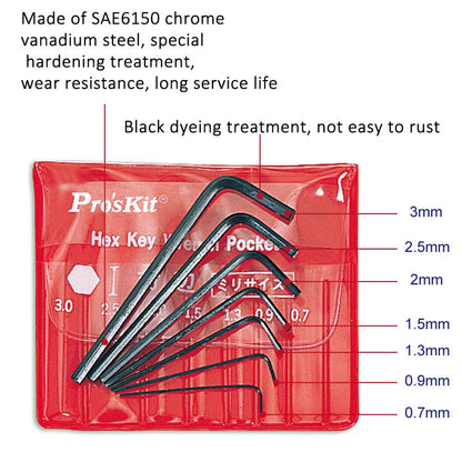 ProsKit  7pcs /Set 0.7mm - 3mm Mini Hex Key Set L Shaped Hexagon Pocket Tool