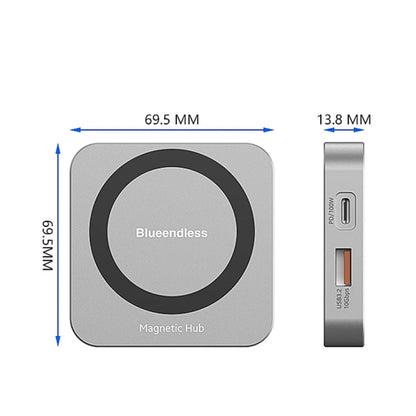 Blueendless HUB magnétique 8-en-1 avec boîtier SSD M.2 NVMe/SATA (HDMI+PD100W+USB-C/Type-C 3.2+USB-A 3.2+SD+TF+AUX)