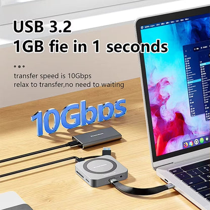 Blueendless HUB magnétique 8-en-1 avec boîtier SSD M.2 NVMe/SATA (HDMI+PD100W+USB-C/Type-C 3.2+USB-A 3.2+SD+TF+AUX)
