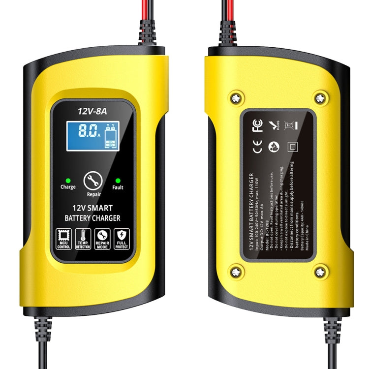 FOXSUR 12V8A SUV Car Motorcycle Intelligent Repair Type Lead-acid Battery Charger(UK Plug)