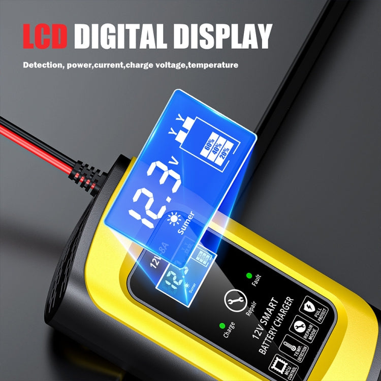 FOXSUR 12V8A SUV Car Motorcycle Intelligent Repair Type Lead-acid Battery Charger(UK Plug)