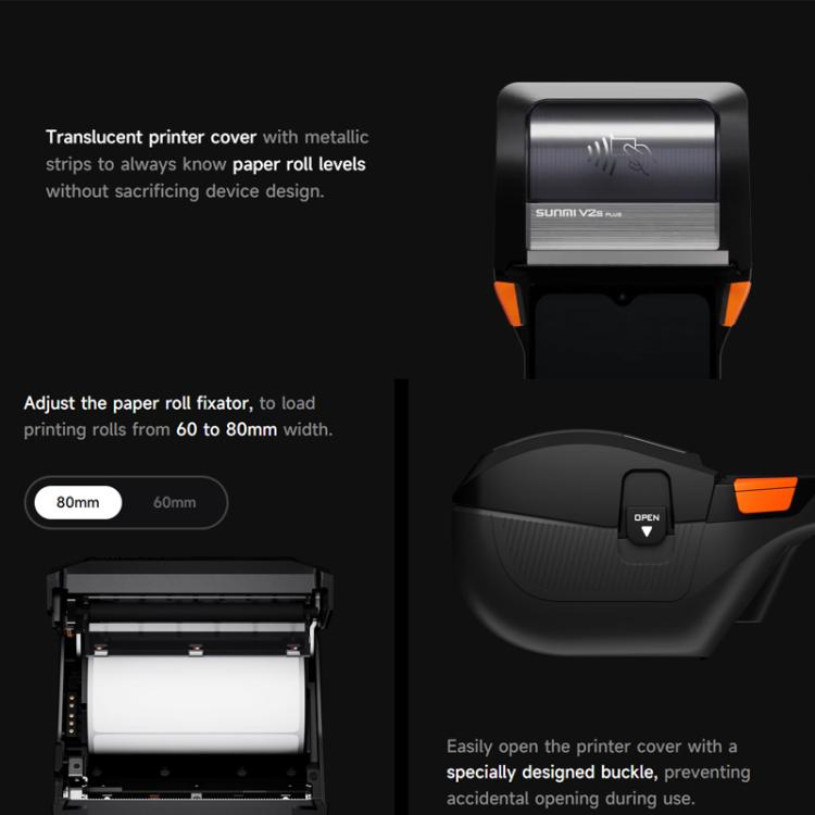 SUNMI V2s PLUS Handheld Cash Register With 80mm Printer Intelligent Mobile Terminal, Spec: 3+32G Scanner(EU Plug)