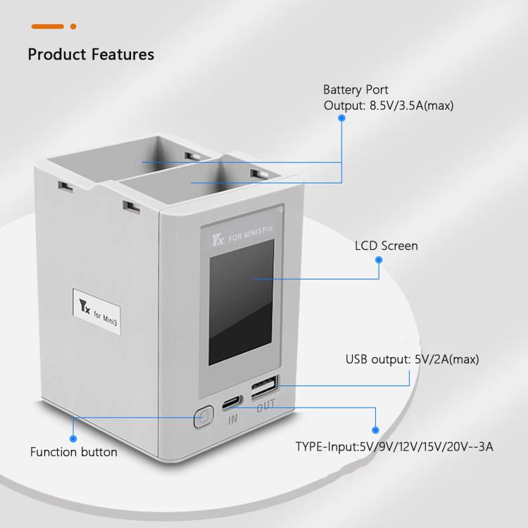 For DJI Mini 4 Pro / Mini 3 Pro / Mini 3 YX Color Screen Dual-way Charger Battery Manager Without Plug