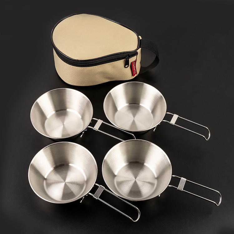 AOTU AT6440 2pcs 500ml Portable Foldable Stainless Steel Bowl With Storage Bag Camping Cutlery Set