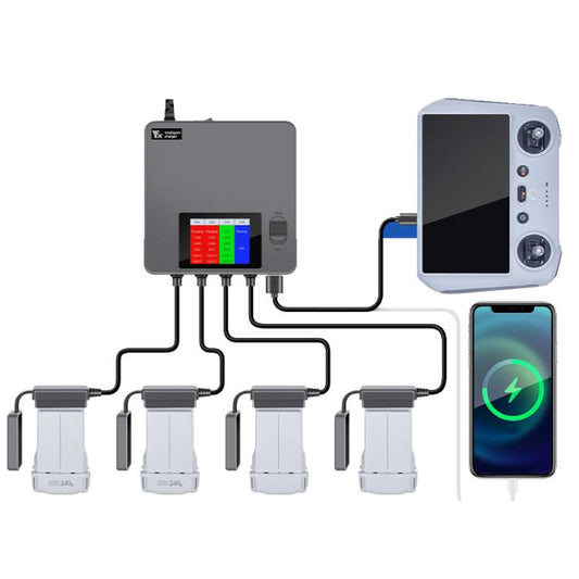 For DJI Mini 4 Pro / Mini 3 Pro / Mini 3 Color Screen Digital Display Four-Way Charger Battery Manager  UK Plug