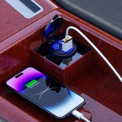 Kewig P22A 12-24V Vehicle Motorcycle Boat Modified Dual PD+QC3.0 3-Port Car Charger With Switch, Style: With Terminal(Blue Light)