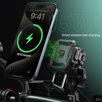 Kewig M33-A5 Outdoor Riding Shock Absorbing Anti-Theft 15W QI Wireless Charger Cell Phone Mounting Bracket(Horizontal Bar Model)