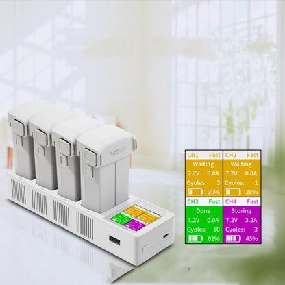 For DJI Mini 4 Pro / Mini 3 Pro / Mini 3 YX Four-Way Color Screen Charger Battery Manager(Light Gray)