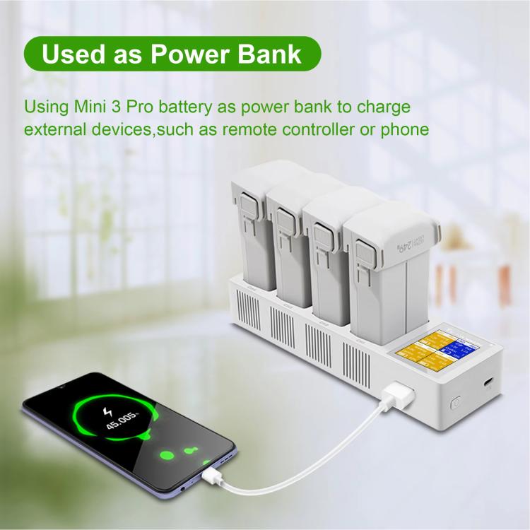 For DJI Mini 4 Pro / Mini 3 Pro / Mini 3 YX Four-Way Color Screen Charger Battery Manager(Light Gray)
