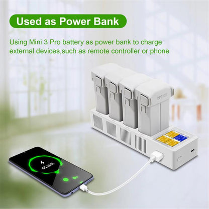 For DJI Mini 4 Pro / Mini 3 Pro / Mini 3 YX Four-Way Color Screen Charger Battery Manager(Light Gray)
