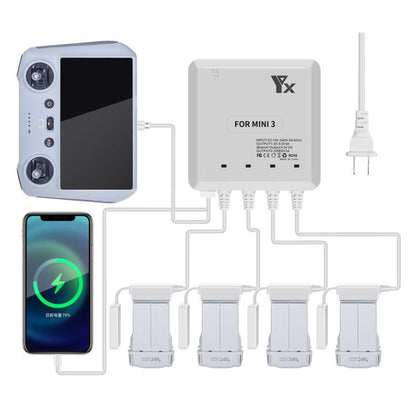 For DJI Mini 4 Pro / Mini 3 Pro / Mini 3 Drone YX 4-way Charger Battery Butler AU Plug