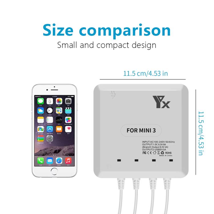 For DJI Mini 4 Pro / Mini 3 Pro / Mini 3 Drone YX 4-way Charger Battery Butler UK Plug